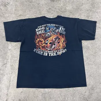 Реколта тениска 00-те години с куче-пожарникар, Выцветшая Черна тениска Размер X-Large XL Рядка