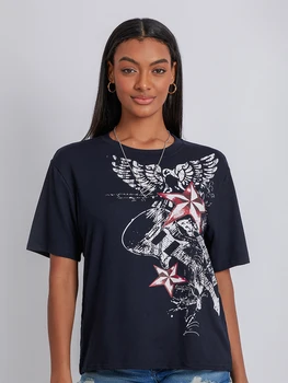 Женска тениска Y2k Фея Гръндж с къс ръкав, реколта тениска с графичен дизайн, естетически облекло в стил готик-гръндж