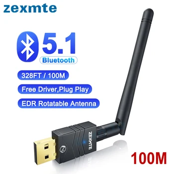 Zexmte 100M Bluetooth 5.1 USB Адаптер EDR Антена Dongle Аудиоприемник Предавател за Windows 11/10/8 Клавиатура, Мишка, Високоговорители