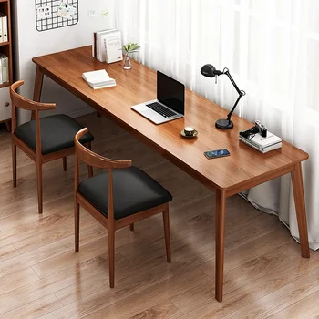 Модерен компютърен маса от естествено дърво, Учебни маси, Двойно офис бюро, минималистичная мебели за спални, учене, четене, лесен монтаж