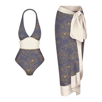 2024 Лятна плажно облекло LANSWE, дамски бански за плажна разходка, едно парче бански с дълбоко V-образно деколте, женски бански костюм-двойка AA002