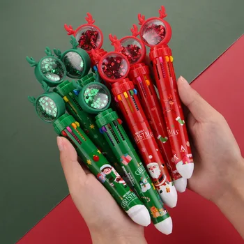 10ШТ Коледна десятицветная химикалка химикалка, скъпа химикалка писалка за пресоване, Празничен подарък за децата, Коледна декорация за дома, Коледен орнамент