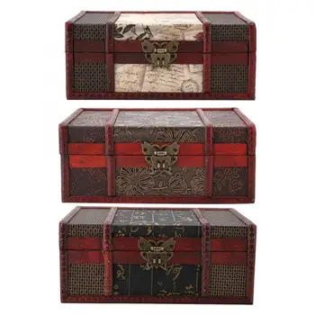 Ковчег за ръчно изработени бижута в 3 стилове, Ретро Дървена кутия за съхранение, Голям размер, Кутия за съхранение на книги, Органайзер, Ковчег със съкровища
