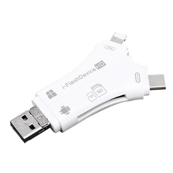 Флаш устройство 4 В 1, I, USB-четец на карти за Iphone 5 6 7 8 X 11 12 13 14 За Ipad, Android-фотоапарат, устройство за четене на карти SD TF