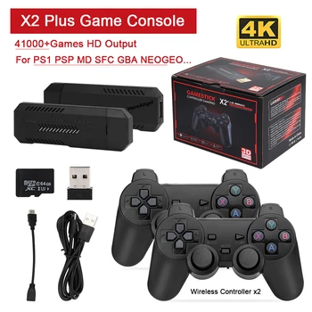 НОВАТА Игрова конзола X2 Plus 4K Gamestick в Ретро стил, Безжичен контролер 2.4 G, Система за HD EmuELEC4.3, По-30000/40000 Вградени игри