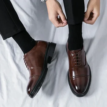 2024 Офис Мъжки модел обувки С цветен модел, Мъжки официалната обувки, Кожени Луксозни Модни Сватбени обувки За булката, Мъжки обувки-Oxfords, Рокля