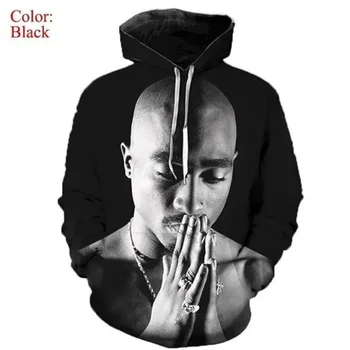 Hoody с 3D принтом Rapper Shakur, Блузи в стил хип-хоп, Блузи с дълъг ръкав, Ежедневни модни блузи, пуловери, жилетки, Облекло