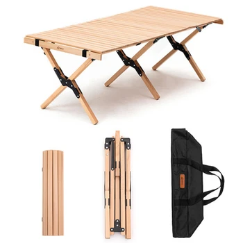 Сгъваема дървена маса Преносим Открит и Закрит Универсална сгъваема маса за пикник, ролка за торта Дървена маса в чантата за пикник, къмпинг