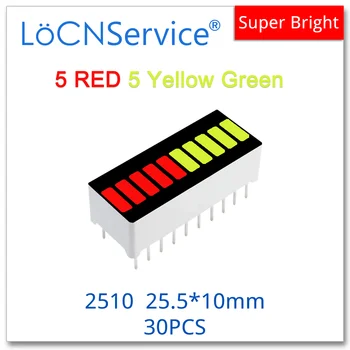 LoCNService 30ШТ Led хистограма 10-сегментная 2510 5 5 Червени, Жълто-Зелени штрихограмм многоцветен 2-те цветен дисплейный модул