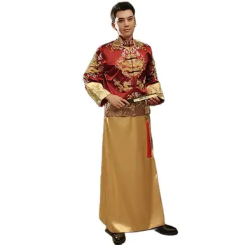 Комплект костюми на Династията Тан Мъжки Традиционната Китайска Дрехите Си Костюм Дракон на Източното Рокля Сватба Чонсам Мъжки