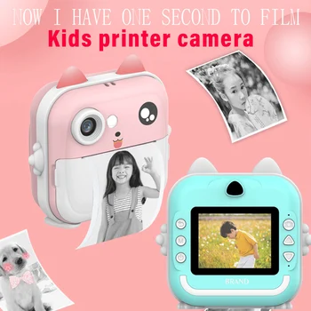 Детска Скъпа Камера Миг Печат 2,4-Инчов IPS Екран, Напълно Осветено Ухо С Шнурком, Коледен Подарък За Рожден Ден, Цифров Фотоапарат С Моментално Печат HD