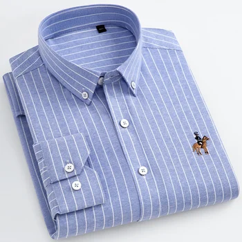 Нова Мъжка Риза Oxford Textile От Чист Памук, Ежедневни Модерен Бизнес Мъжки дрехи, Тънки И Гъвкави Обикновена Блузи С дълъг Ръкав