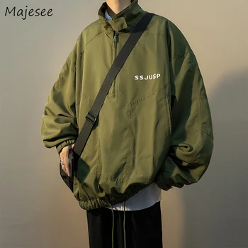 Реколта черно-зелени якета с писмото принтом за мъже, връхни дрехи в американски стил, Настроение BF Harajuku High Street Ins Techwear Teen Chic