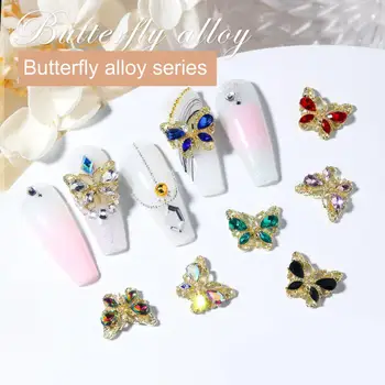 10шт Блестящи кристали за нокти луксозна форма на пеперуда, декорации за нокти от изкуствен кристал, амулети за маникюрного салон, аксесоари