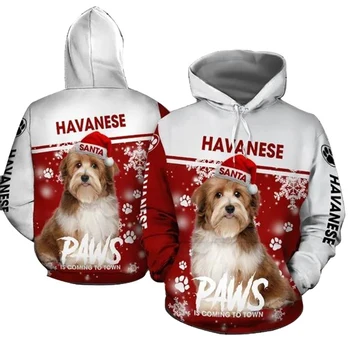 HX Havanese Качулки Мъжки 3D Графични Кучешки ЛАПИ Коледна Hoody С качулка Домашни Любимци Блузи, Пуловери и Качулки Harajuku Мъжки дрехи