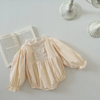 2024 Пролетно сладко новородено момиченце, Малката Принцеса, боди с завързана яка и дълъг ръкав, Модни памучен детски дрехи за бебета