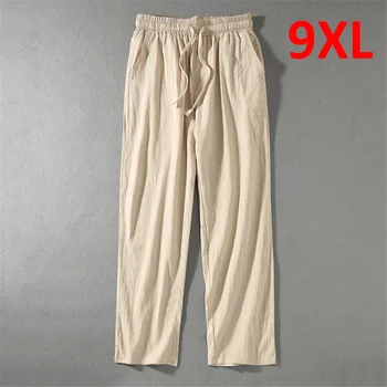 2023 Ленени панталони Мъжки Плюс Размер 9XL 8XL Летни Мъжки панталони са модерни ежедневни обикновена Големи