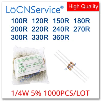 LoCNService 1000 бр./ЛОТ 5% 1/4 W 100R 120R 150R 180R 200R 220R 240R 270R 300R 330R 360R Въглероден Филмът резистор DIP ОМА