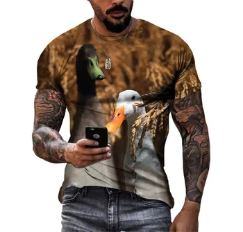 Лятна бързосъхнеща мъжка тениска с изображение на патица във формата на животно, 3D HD печат, всекидневни модерен уличен топ с кръгло деколте и къс ръкав голям размер