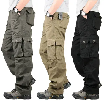 Пролетно-есенни панталони-карго, мъжки директни Мъжки военни панталони с много джобове, ежедневни широки панталони, Мъжки тактически панталони големи размери, мъжки