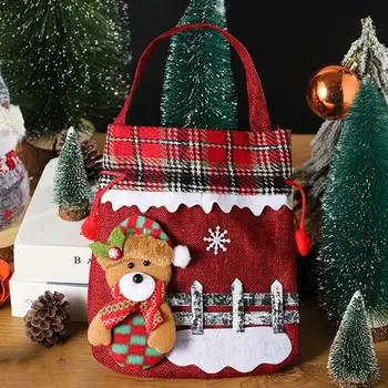 Чанта за коледните предложения на Многократно пакети за коледни подаръци с чудесни рисунки на Дядо Коледа, снежен човек, лосове, преносим шнур за празника