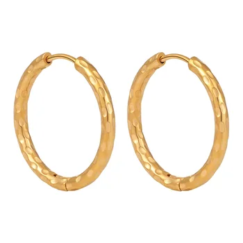 Стилни обеци-пръстени с кръгла форма, пръстени с диаметър 20 мм от позлатен неръждаема стомана, 24 карата, женски основни модни аксесоари за всеки ден