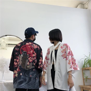 жилетка Harajuku, японското кимоно, Лятна свободна риза с цифрово принтом, блузи, ежедневни дамски кимоно, палта, якета
