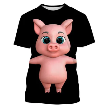 Мъжка тениска със забавна прасе, мъжки тениски с 3D принтом животни, забавни върхове оверсайз с къс ръкав, тениска, мъжки дрехи, дрехи за прасета