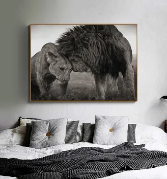 Африкански плакат с див лъв, черно-бели картини с животни върху платното, стенни артистични щампи, модулна картина за вашия интериор дневна