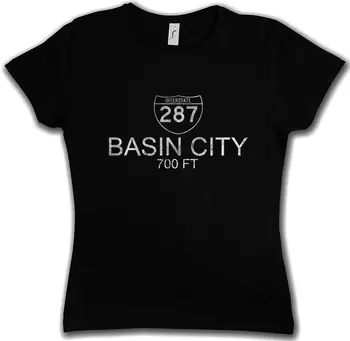 Женска тениска Basin City, символът на пътен знак, лого на щатите улица Ортсчайлд