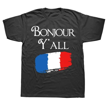 Bonjour y ' All Забавен Френски Флаг, Тениски За Любителите на Франция, Летен Стил, Графичен Памучен Градинска Дрехи С Къс Ръкав, Подаръци За Рожден Ден, тениска