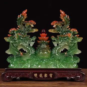 Фън шуй Чжаокай, гърненце със съкровища с двойно Дракон, той носи богатство, украса Зелен дракон, за украса на дневна, офис.