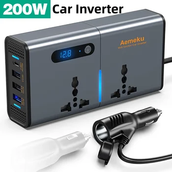 Автомобилен инвертор на мощност 200 W от постоянен ток 12 В до ac 220 и 110 В Автоматичен инвертор за захранване USB Type C Бързо зарядно за автомобил адаптер за захранване Трансформатор