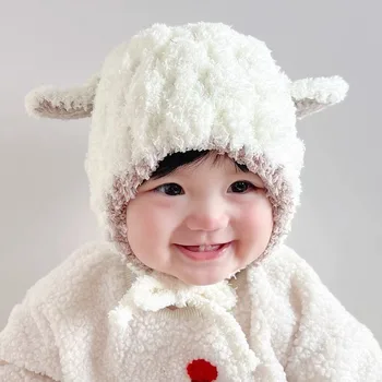 Сладко детска зимна шапка с агне, детски топла шапка-ушанка, вълнена шапка, пуловер за момчета и момичета, детски топла шапка