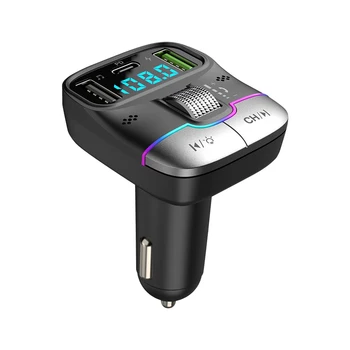 Автомобилен FM-Предавател Безжичен Bluetooth 5.3 Адаптер за Кола за MP3 Плейър Хендсфри Dual USB PD Бързо Зарядно Устройство Роликовое Колелото
