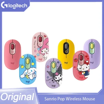 Оригиналната Logitech Pop Мишка Bluetooth Безжична Мишка С Приемник Офис Клавиатура За Лаптоп Набор От Аниме Рисунка На Sanrio Kuromi Mouse