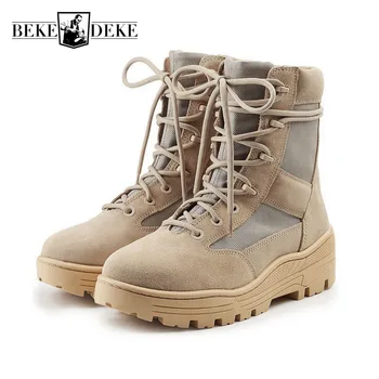 Военни мъжки ботильоны на плъзгане платформа с високо берцем, dr. тактически обувки-дезерты от естествена кожа, дантела, мъжки ежедневни обувки