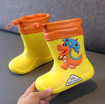 2024 Нови непромокаеми обувки Класически водоустойчив Детски гумени ботуши за момчета водоустойчив обувки с динозавром от анимационен филм