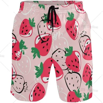 Плажни шорти с анимационни ягоди, мъжки ежедневни топене вкара с подплата за летни разходки на открито
