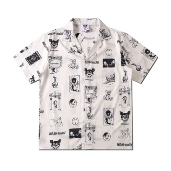 2023 Нови Летни мъжки тениски с анимационни принтом в стил хип-Хоп За любителите на модата С къс ръкав, Стръмни Тънки Свободни Хавайски плажни ризи с ревера в стил Харадзюку