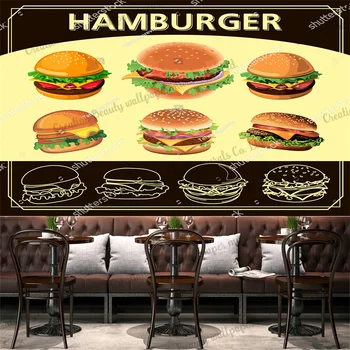 Ръчно рисувани Сирене Burger Тапети Промишлена Декоративна Стенопис Ресторант за Бързо Хранене Снек-Бар Фон на Стената Papel Tapiz
