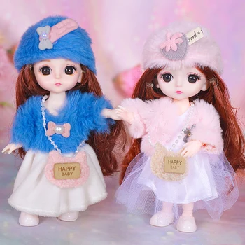 две кукли в мащаб 1:12 16 см, кукла принцеса BJD с дрехи и обувки, подаръци, детски играчки за деца