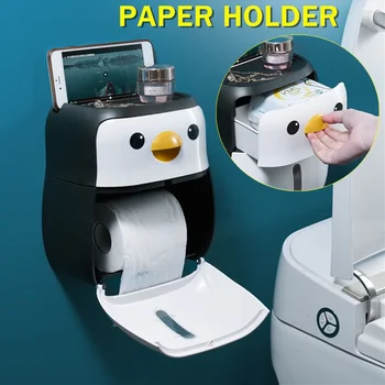 Креативен Пингвин Стенен Държач За Тоалетна Хартия За Баня, Държач За Телефона, Кутия За Съхранение На Салфетки