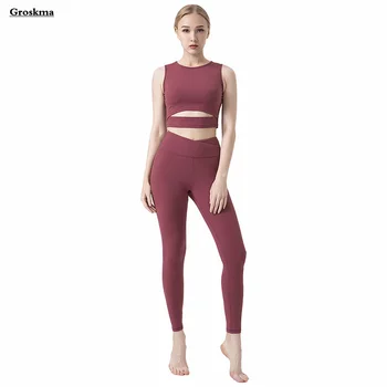 Гамаши, с висока талия + Женски сутиен комплект от две части за йога, пролетно спортно облекло за джогинг, спортно облекло, облекло за фитнес