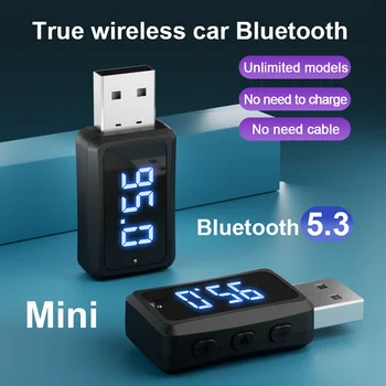 Автомобилен Bluetooth 5.3 FM-Предавател, Приемник, Високоговорител Mini USB, Безжичен Адаптер Автозвука с Led Дисплей За авто FM Радио