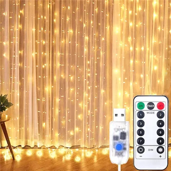 3 М Led USB-шторная венец Фея Светлини, Коледна гирлянда, дистанционно управление за новогодишната парти, градинско осветление, за дома, сватба.
