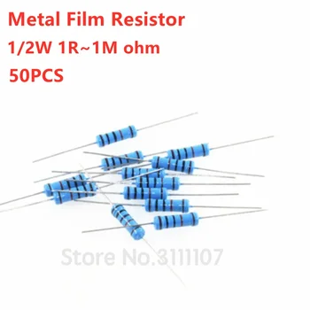 50ШТ 1/2 W 1% 1R ~ 1 М ома-Метален филмът резистор 100R 220R 330R 1K 1.5 K 3.3 K 4.7 K 4K7 47K 100K 3K3 560K устойчивост на 1 M Ома