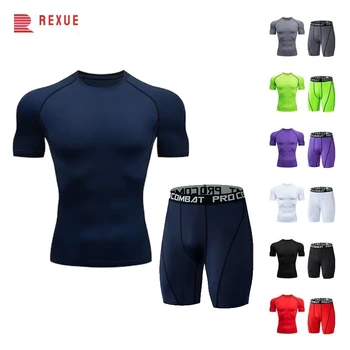 Мъжки комплект за джогинг, риза за фитнес, панталони, топлинна бельо, Скинове, Чорапогащници, спортни дрехи, мъжки спортни дрехи за компресия на мускулите